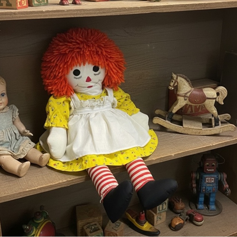 Handmade Raggedy Ann cloth doll, likely vintage from the 1980s.